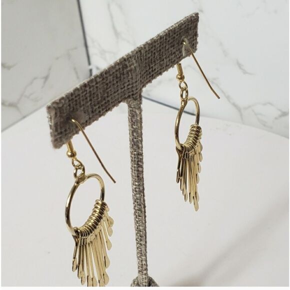 FRENCH HOOK Goldtone Dangling Paddle Earrings - Picture 2 of 5